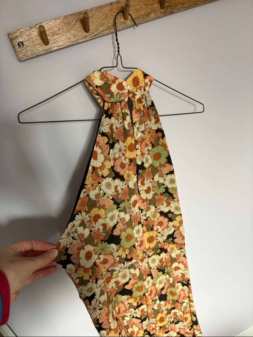 Mango Floral Halter Midi Dress in Peach and Olive - Picture 6 of 6